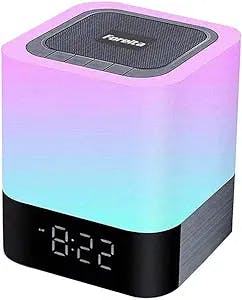 Foreita Bluetooth Speaker Night Light - Touch Control Bedside lamp Portable Wireless MP3 Player Alarm Clock - Multicolor Dimmable Changing LED Table Lamp for Bedroom