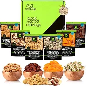 Mothers Day Dried Fruit & Mixed Nuts Gift Basket in Green Box (6 Assortments) Gourmet Food Bouquet Arrangement Platter, Birthday Care Package, Healthy Kosher Snack Tray, Mom Women Wife Men Adults
