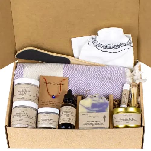 Bath Set for Women Gift, Handmade Mother's Day Spa Gifts for Women, Relaxing, Pampering & Stress Relief Basket, Unique Spa Kit for Women, Mom, Friend, Her, Self Care Gift Box