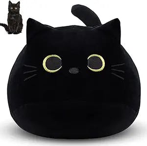 LSYDCARM Black Cat Plush Pillows Toy, 12" Kawaii Black Cat Stuffed Animals Black Cat Pillow, Cute Soft Plush Cat Plushie Stuffed Cat Toys for Kids Birthday Christmas Decorations