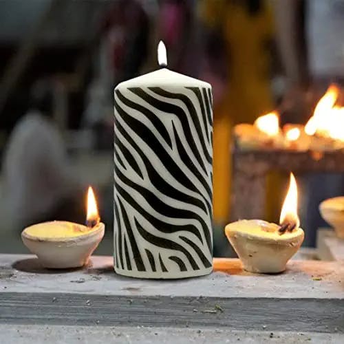 Decorative pillar candle - Zebra pattern candle - gift candle - unscented 3" x 6" paraffin candle - home decorative candle.