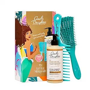Carol's Daughter and Disney's The Little Mermaid Hair Care Gift Set for Curly Hair, Includes Goddess Strength Leave In Conditioner, Kid's Brush and Comb, 10 Fl Oz