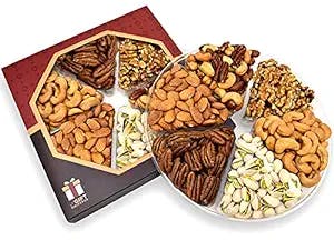 Gift Nut Tray Basket, Roasted Nut Variety Fresh Assortment Tray, California Pistachio, Mix Nut, Walnut, Cashew, Almond and Pecan Gourmet Food Nut Baskets, 1.3 Lbs