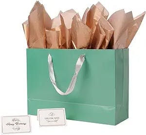 ysmile Green Gift Bag Premium Paper Bag with Handle for Boutique Large 14" Birthday, Congratulation, Mother Day, Father Day, Valentine's Day