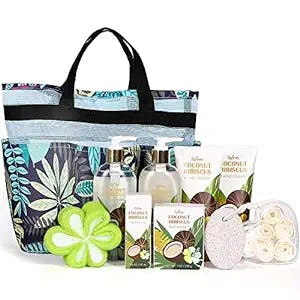 Mothers Day Gifts,Spa Gift Basket for Women, Coconut Bath and Body Gift Set, Birthday Spa Gifts for Her, 10 Pc Bath Set with Massage Oil, Bubble Bath. BFFLOVE Bath Gift Set for Women