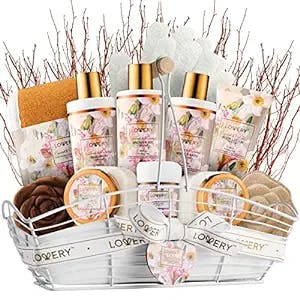 Mothers Day Spa Gift Baskets for Women, Gift Basket for Women, Bath and Body Gift Set – 13pc Coconut Caramel Self Care Gift Basket, Bubble Bath, Shampoo, Body Scrub, Lotion, Salts, Bath Bomb & More