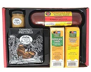 WISCONSIN'S BEST & WISCONSIN CHEESE COMPANY - Classic Man Snack Gift Basket -100% Wisconsin Cheddar Cheese, Pepper Jack Cheese, Original Summer Sausage, Pretzels, Mustard. Give a Gift, Father's Day Gift.