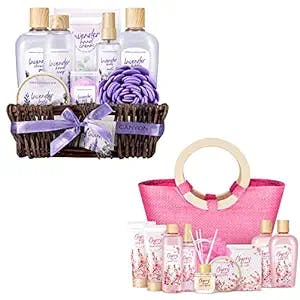Gifts for Women, Mom, Wife, Mothers Day Spa Gifts Basket for Women, Bath Set with Lavender & Cherry Blossoms Spa Kit Bath Bomb, Body Lotion, Body Wash, Reed Diffuser, Gifts for Birthday Christmas