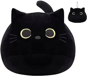 SPIRTUDE 16Inch Cat Stuffed Animals, Black Cat Plush Pillow, 2Pcs Kawaii Cat Plushies Cute Cat Toys with Keychain Gifts for Girls Boys