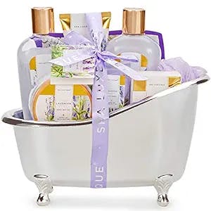 Bath Baskets for Women Gift, Home Spa Kit for Women, Spa Luxetique Lavender Bath Set with Body Lotion, Bath Salt, Bath Bombs, Relaxation Bath Gifts for Women Mothers Day Gifts