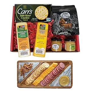 Wisconsin Cheese Company-Specialty Gourmet Gift Basket, 100% Wisconsin Cheddar Cheese, Pepper Jack Cheese, Crackers, Pretzels & Mustard. Birthday Gift