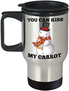 Snowman Funny Travel Mug Secret Santa Gift Idea, White Elephant Funny Gift, Kiss my Carrot