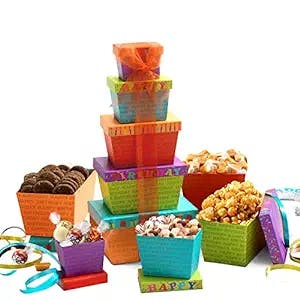 Broadway Basketeers Gourmet Food Gift Basket Tower for Birthdays – A Mouth-