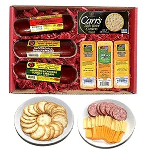 WISCONSIN'S BEST & WISCONSIN CHEESE COMPANY'S - Snacker Gift Basket - Sampler of Smoked Summer Sausages, 100% Wisconsin Cheeses & Crackers. Give a Gift they Will Love & Enjoy! Great for Entertaining, Charcuterie Gifts, Birthday Gift Baskets, Thank You Gift Boxes, & Business Gifts! Gourmet Gifts Delivered, Perfect for Family and Friends! Excellent Valentine's Day Gift to Send!