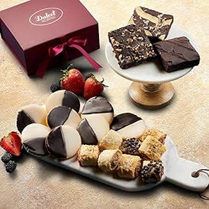 Dulcet Gift Baskets Classic Bakery Gift Box- Traditional Black and white Cookies, Fudge Brownies, Assorted Rugelah- Ideal Sympathy Care Package Prime Bereavement Package Great for Him, Her, Men, Women, Mom, Dad Friends & Family for Condolences