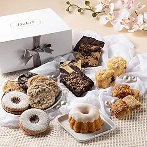 Dulcet Gift Baskets Elegant White Deluxe Designer Gift Box with an Array of Delectable Pastries Great Gift for Holidays, Get Well, Wedding/Anniversary, Friends, Women, Her, and Moms.