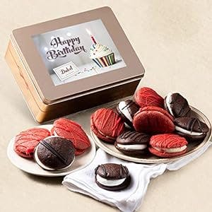 Dulcet Gift Baskets Happy Birthday Chocolate and Red Velvet Whoopie Pie Assortment Gift Tin Great Birthday Gift for All Ages- Women and Men Grandparents-BFF-Girlfriend-Boyfriends and Coworkers.
