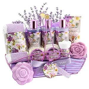 Mothers Day Gift Sets For Women, Gift Basket for Women & Men, Bath and Body Gift Basket, 13pc Vanilla Lavender Home Spa Set, Body Lotion, Bath Bomb, Shower Gloves Gift for Mom Thank You Birthday Gifts