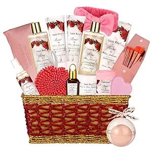 Rose & Jasmine Bath & Shower Sets Home Spa Gift Basket Spa Bomb Bath Spa Gift Set, Bath and Body Home Spa Kit For Women & Men Relaxing Spa Kit with Bath Salts, Shower Gel, Gifts for Birthday Day