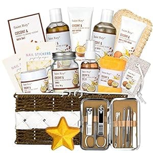 Coconut & Honey Almond Beauty Personal Relaxing Care Gift Set For All Shower Bath Kit, Home Bath Pampering Package Large size, Luxury Bath and Body At Home Spa Kit Mothers Day Gift, Bath Baskets
