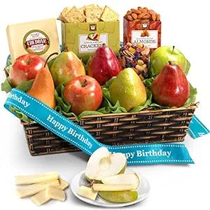 Golden State Fruit Birthday Fruit Basket with Cheese and Nuts