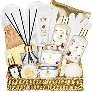 Sweet Almond Bath Gift Set for Women 17Pcs Relaxing Body and Bath Gift Set Spa Basket w/ Shower Gel, Shower Steamers, Bubble Bath for Women, Home Spa Kit Gift Basket Sulfate Free Birthday Anniversary