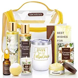 Gifts for Women Birthday, Bath and Body Works Set Vanilla Coconut Relaxing Gifts Basket for Women Her Spa Kit Sets for Women Self Care