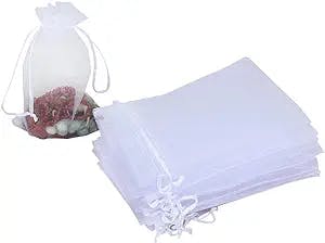 HRX Package 100pcs White Organza Bags, 4 x 6 inches Christmas Wedding Favors Gift Drawstring Bags Jewelry Pouches Candy Mesh Pouches
