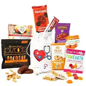 Nurse Week Gift - Nurse Appreciation Gift w Healthy Nurse Snacks, Cookies and Badge in a Themed Bag - Great Nurse Package and Alternative to Nurse Gift Basket/Box - Nurse Food Gift all Healthcare Workers Will Love