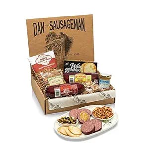 Dan the Sausageman's Klondike Savory Gift Basket -Featuring Dan's Original, and Garlic Smoked Summer Sausages, Birthday Gift For Men, Get Well Soon