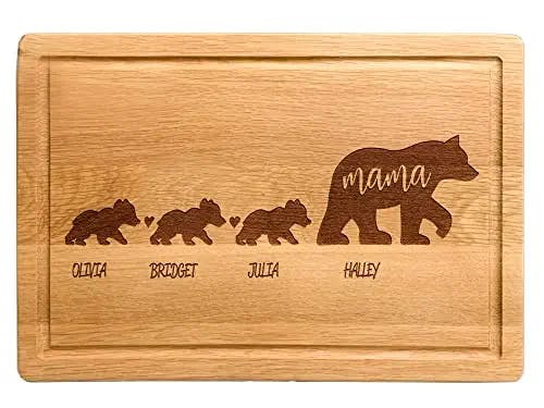 Mothers Day Gifts, Mama Bear Cutting Board with Kids Name, Personallized Mothers Day Gifts for Mom, Mom Birthday Gifts from Daughter Son, New Mom Gifts, Gifts for Women, Made in USA