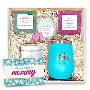 Age of Sage New Mom Gift Basket - New Mom Care Package with Handmade Soap, Bath Bomb, Lotion & Stainless Steel Tumbler - First Time Mom Gift - Perfect for Gender Reveal Gift Ideas Mom Essentials