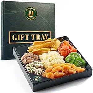 Fruit and Nuts Gift Basket - 7 Dry Fruits and Nuts Gift Box with Mango, Apricot, Pineapple, Almonds, Pistachios, Papaya, Kiwi - Holiday Nut Sampler Gift - Christmas Food Snacks & Thanksgiving Gifts