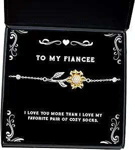 Funny Fiancee Gifts, I Love You More Than I Love My Favorite Pair of Cozy Socks, Perfect Sunflower Bracelet for from, Funny Fiance Sunflower Bracelet Gift Gag Gift, White Elephant, Secret Santa,