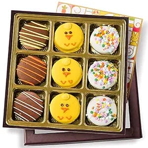 Easter Gift Cookies | Gourmet Chocolate Dipped Fudge Cookies Gift Basket | Easter Holiday Chocolate Candy Snack Assortment | Women, Birthday, Get Well Idea | 9 Individually Wrapped Cookies | Bonnie and Pop
