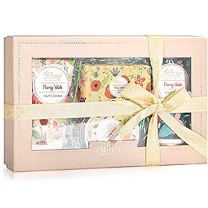 Gift Set - Lotion Sets for Women Gift, Peony Wish Body Cream Gifts Set, Include Hand Cream, Foot Cream, Soap, Scented Candle, Gift Sets for Women