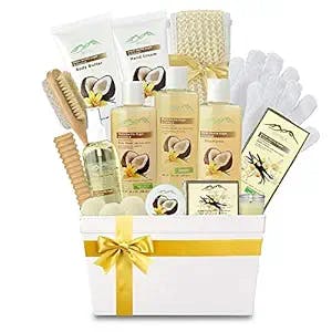 Warm Vanilla Sugar & Coconut Milk Premium Deluxe Bath & Body Gift Basket. Ultimate Large Spa Basket! #1 Spa Gift Basket for Women