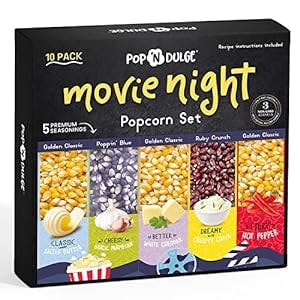 Popcorn Movie Night Popcorn Seasoning Popcorn Kernels, 10 Pack, 5 Gourmet Popcorn Kernels and 5 Popcorn Flavoring variety, Non-GMO Movie Night Supplies Snack, Popcorn Gift Baskets