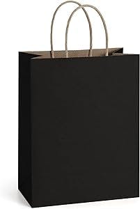 BagDream 50Pcs Gift Bags 8x4.25x10.5 Inches Paper Bags Shopping Bags Kraft Bags Wedding Party Favor Bags Merchandise Retail Bags Sacks Black Paper Gift Bags with Handles Bulk