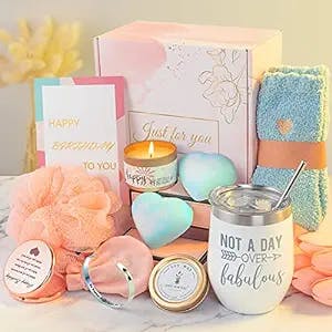Birthday Gifts for Women, Unique Happy Birthday Relaxing Spa Bath Set Gift Baskets Ideas for Her, Mom, Sister, Friends, Best Pampering Care Gift Box Thank You Gifts for Women Who Have Everything