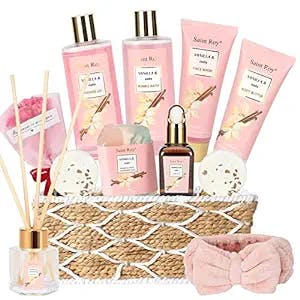 Spa Gift Basket Vanilla Oat 14 Pcs Bath Scents for Women,Bath Gift Set Enriched Shea Butter. Home Spa with Shower Gel, Body Oil, Diffuser, Shower Steamer & More for Mom