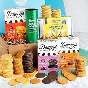 Gourmet Cookies Gift Basket by Dewey's Bakery | 5-Piece | Moravian Style Cookie Thins, Gift Tins & Gift Tubes | North Carolina Bakery Food Gifts for Birthdays, Mother's Day and Snacks Gift Basket