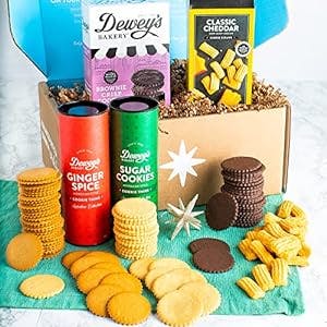 Sweet & Savory Gourmet Gift Basket by Dewey's Bakery | 5-Piece | Moravian Style Cookie Thins & Tubes & Cheese Straws | Bakery Fresh Food Gifts for Birthdays, Easter Cookies and Snacks Gift Basket