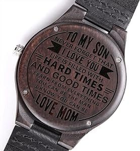 Sentimental Son Engraved Watch, Son Gifts from Mom, Mother to Son Gifts, Son Birthday Graduation Christmas Gifts, Unique Gifts for Grown Son, Wood Watch Anniversary Father Day Gift for Son Husband Dad