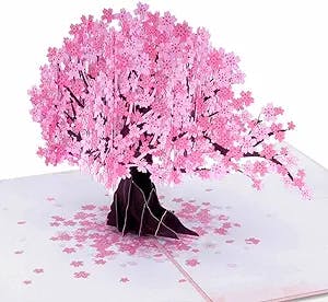 Paper Love 3D Cherry Blossom Pop Up Card, For Valentines, Spring, Mothers Day, All Occasions - 5" x 7" Cover - Includes Envelope and Note Tag