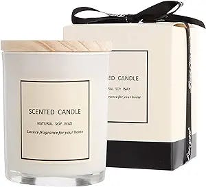 Gifts for Women - Scented Candles 100% Pure Natural Soybean Wax with Plant Essential Oils for Stress Relief Aromatherapy(White)