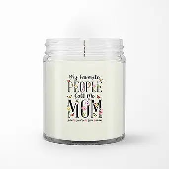 Personalized Soy Wax Candle for Mom Mommy from Daughter Son Unique Gifts for Mom My Favorite People Call Me Mom Flowers Kids Custom Name Scented Candle Gifts for Birthday Mother's Day