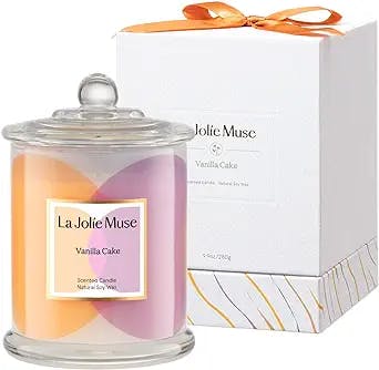 LA JOLIE MUSE Vanilla Cake Scented Candle, Candles Gifts for Women, Vanilla Candles, Candles for Home Scented, Luxury Candles for Mom Grandma, Natural Soy Candles, 70 Hours Long Burning, 10 oz