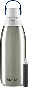 Brita Insulated Filtered Water Bottle with Straw, Reusable, Stainless Steel Metal, 32 Ounce