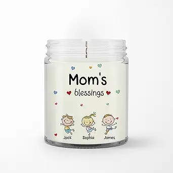 Personalized Soy Wax Candle for Mother from Daughter Son Gifts for Mother Cute Mom's Blessings Baby Kids Custom Name Scented Candle Gifts for Birthday Mothers Day Valentines Day